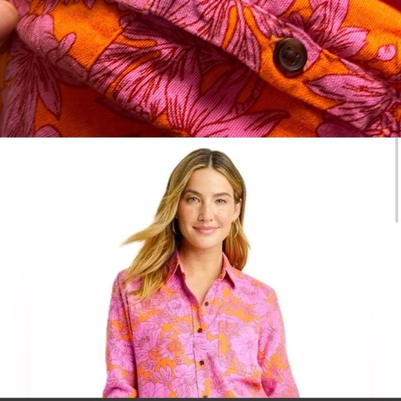 Universal Thread Pink and Orange Floral Button Down Shirt - Picture 3 of 6